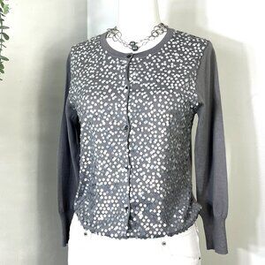 J. Crew Women Small to Medium Gray Cardigan Sweater Sequin 3/4 Sleeve Crew Neck